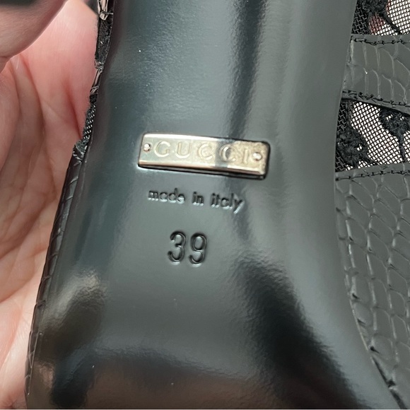 Gucci Black Lace Python Print GG Rhombus Heels - Picture 5 of 10